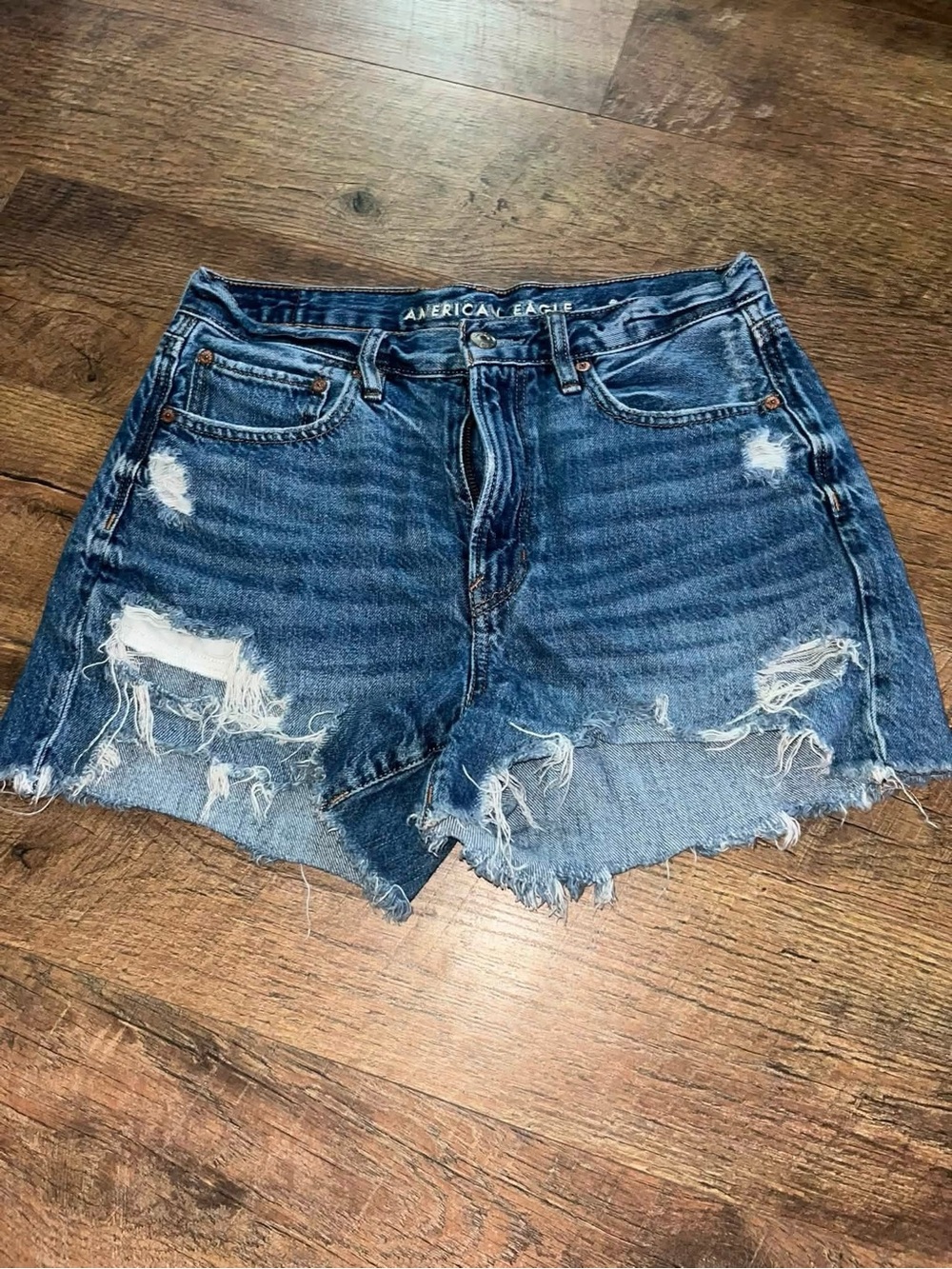 American Eagle Outfitters Distressed Dark Blue Denim Cutoff Shorts